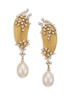 Bahia Diamond, Pearl & 18K Yellow Gold Drop Earrings