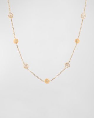 Baia Sommersa 18K Yellow Gold Long Necklace with White Diamonds and Mother-of-Pearl