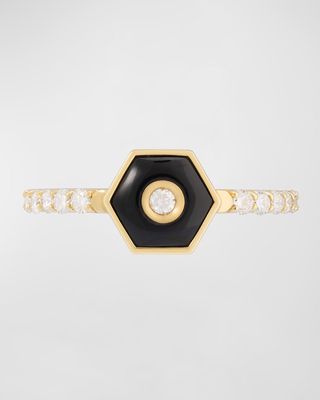 Baia Sommersa 18K Yellow Gold Ring with White Diamonds and Onyx