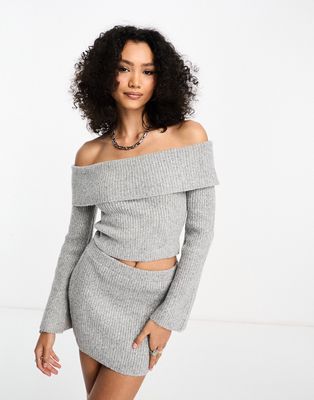 Bailey Rose off shoulder crop sweater in soft gray knit - part of a set