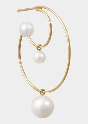Bain Perle Double Hoop Earring with Freshwater Pearls and 14K Yellow Gold, Single
