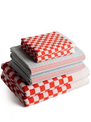 BAINA checkerboard-print organic cotton towel set - Blue