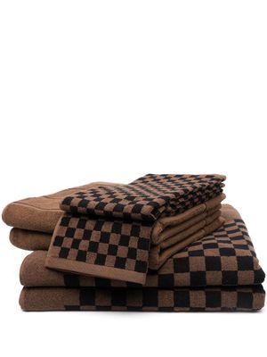 BAINA checkerboard-print organic cotton towel set - Brown