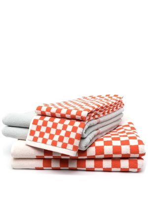 BAINA checkerboard-print organic cotton towel set - Orange