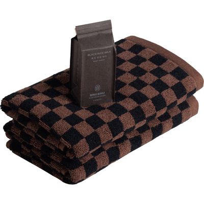 BAINA Hand Towels & Soap Gift Set in Tabac And Noir 