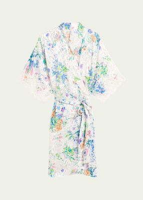 Baisers Legers Floral-Print Lace-Trim Robe