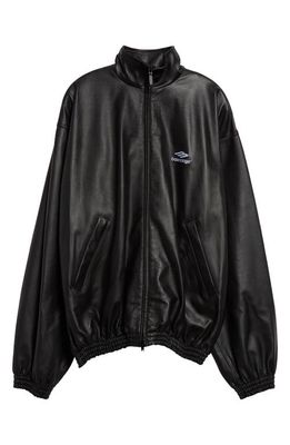 Balenciaga 3B Logo Oversize Leather Track Jacket in Black