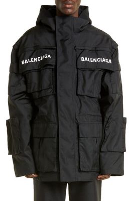 Balenciaga All In Nylon Drill Cargo Parka in Black