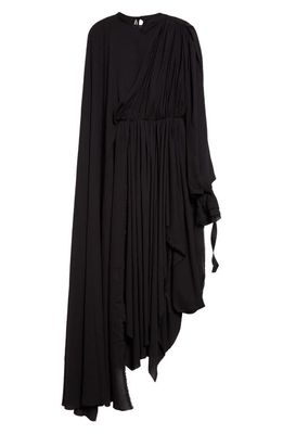 Balenciaga All In Pleated Asymmetric Drape Jersey Dress in Black