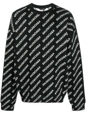 Balenciaga all-over intarsia-knit logo jumper - Black