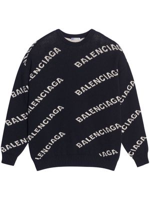 Balenciaga all-over intarsia logo sweater - Black