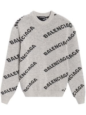 Balenciaga all-over logo-jacquard jumper - Grey
