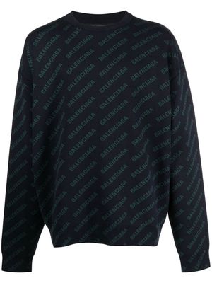 Balenciaga all-over logo-print knit jumper - Blue