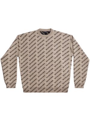 Balenciaga all-over logo-print knit jumper - Neutrals