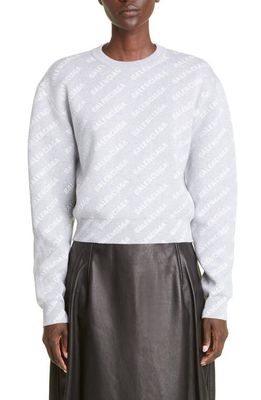 Balenciaga Allover Logo Crop Sweater in Grey/White