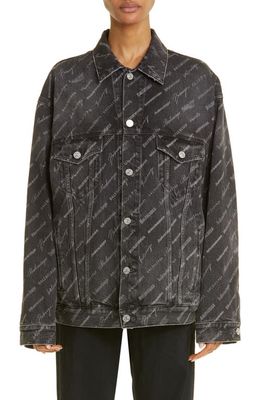 Balenciaga Allover Logo Print Denim Jacket in Charcoal
