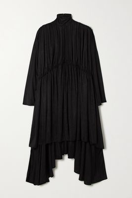 Balenciaga - Asymmetric Draped Satin Turtleneck Midi Dress - Black