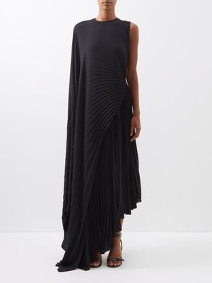Balenciaga - Asymmetric-pleated Crepe Dress - Womens - Black