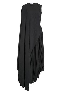 Balenciaga Asymmetric Pleated One-Shoulder Crepe Gown in Black