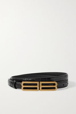 Balenciaga - Bb Croc-effect Leather Belt - Black