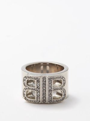 Balenciaga - Bb-logo Crystal-embellished Ring - Womens - Silver