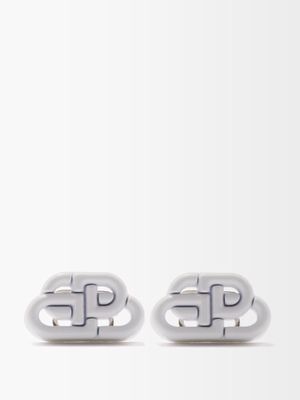 Balenciaga - Bb-logo Enamelled Stud Earrings - Womens - White