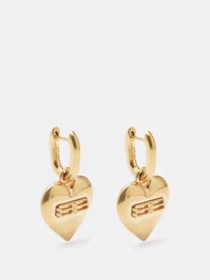 Balenciaga - Bb Logo-engraved Heart Earrings - Womens - Gold
