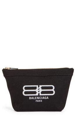 Balenciaga BB Logo Jumbo Canvas Cosmetics Bag in Black/L White