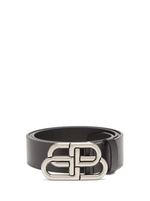 Balenciaga - Bb-logo Leather Belt - Mens - Black Silver