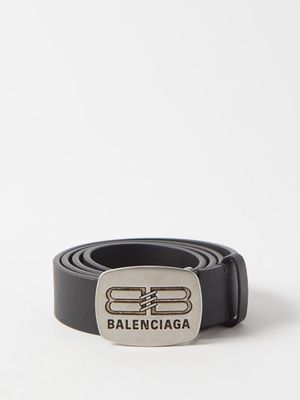 Balenciaga - Bb-logo Plaque Leather Belt - Mens - Black