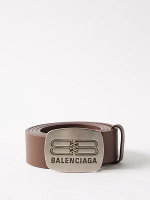 Balenciaga - Bb-logo Plaque Leather Belt - Mens - Brown