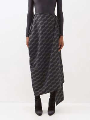 Balenciaga - Bb Logo-print Stretch-jersey Maxi Skirt - Womens - Black/grey