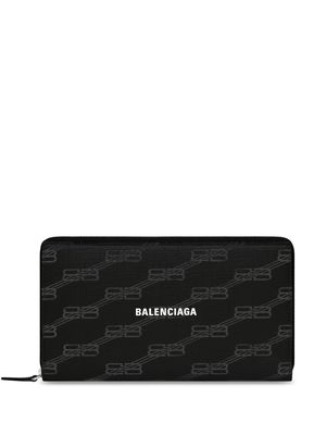 BALENCIAGA BB-print zip-up wallet - Black