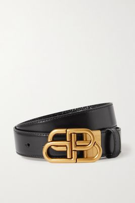 Balenciaga - Bb Reversible Croc-effect And Smooth Leather Waist Belt - Black