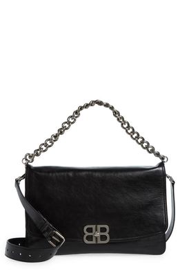Balenciaga BB Soft Flap Leather Crossbody Bag in Black