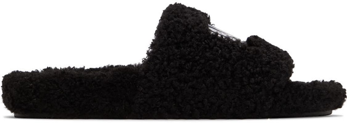 Balenciaga Black Cities Furry Slide Sandals