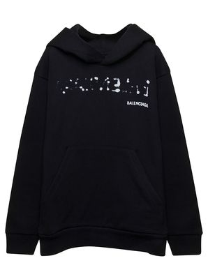 Balenciaga Black Long-sleeved Hoodie And hand Drawn Print In Cotton Boy