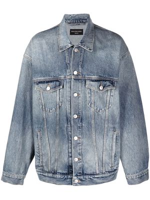 Balenciaga bleached-effect button-up denim jacket - Blue