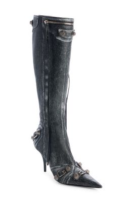 Balenciaga Cagole Pointed Toe Knee High Boot in Steel Grey