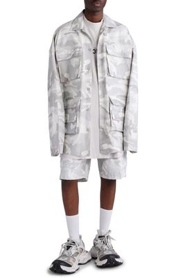 Balenciaga Cargo Camo Cotton Canvas Button-Up Shirt in Light Grey