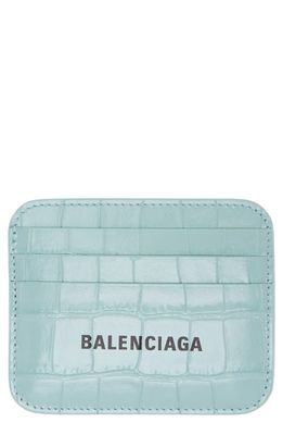 Balenciaga Cash Logo Croc Embossed Leather Card Holder in Green Aqua/L Black