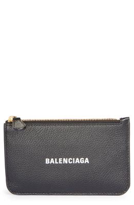 Balenciaga Cash Logo Long Leather Zip Card Holder in Black/L White
