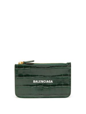 Balenciaga - Cash Logo-print Croc-effect Leather Cardholder - Womens - Dark Green