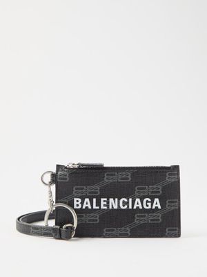 Balenciaga - Cash Logo-print Leather Cardholder - Mens - Black Grey
