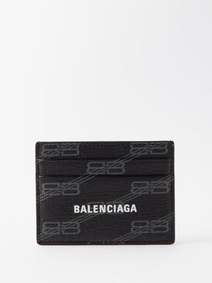 Balenciaga - Cash Logo-print Textured-leather Cardholder - Mens - Black Grey