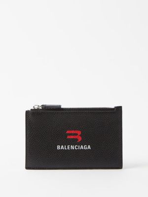 Balenciaga - Cash Logo-print Zipped Leather Cardholder - Mens - Black