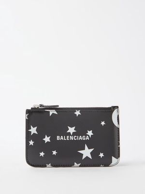 Balenciaga - Cash Star-logo Zipped Leather Cardholder - Womens - Black White