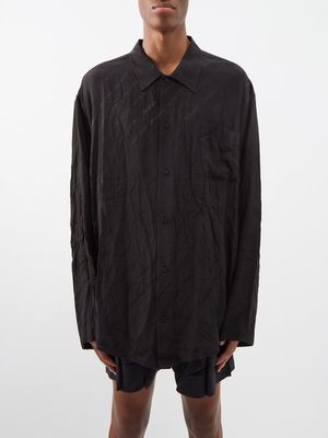 Balenciaga - Creased Logo-jacquard Silk Shirt - Mens - Black
