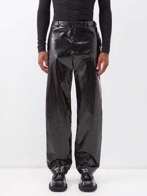 Balenciaga - Crinkled Coated Cotton-blend Trousers - Mens - Black