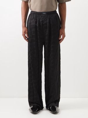 Balenciaga - Crinkled Silk-satin Relaxed Trousers - Mens - Black